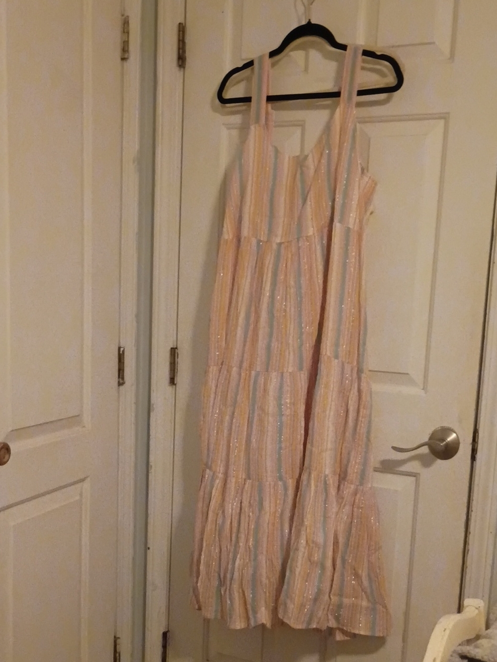 Pastel Pink Striped Sparkle Maxi Dress